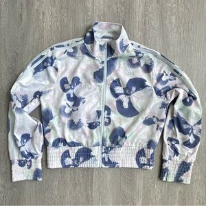 Adidas Floral Track Jacket Girls' Size L (14) Full Zip Long Sleeve Halo Blue